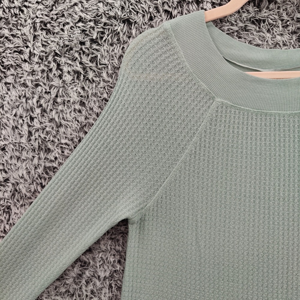 prAna Women Gorpcore Athleisure Sheeba Waffle Knit Top L Sage Green Thermal Cozy - Picture 8 of 16